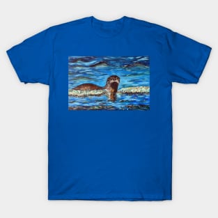 Otter in the Waves Painting T-Shirt